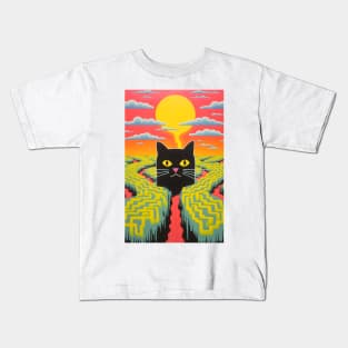 Riso-graphic Cat's Joyful Field Kids T-Shirt